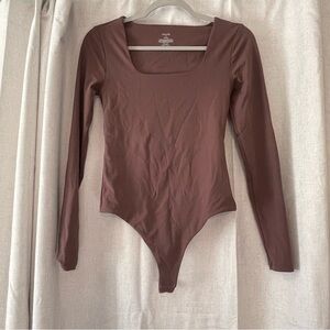 nuuds Square Neck Long Sleeve Brown Bodysuit